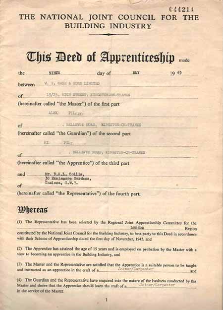deed of apprenticeship carpentry joinery